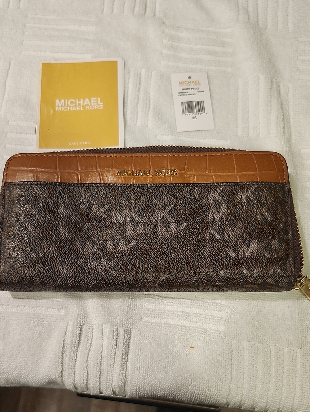 Michael Kors Brown and Tan Croc-Trim Zip Wallet